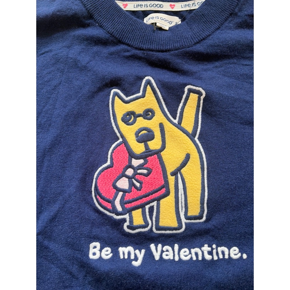 Life is Good Womens Be My Valentine Dog Heart Navy Blue Sweater size Small - Picture 2 of 9